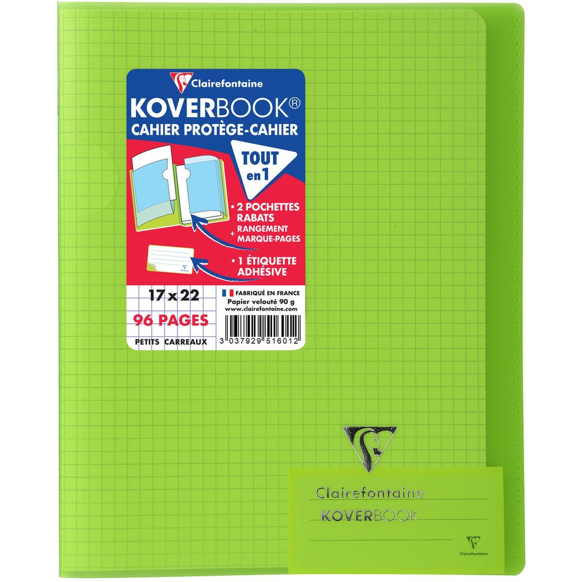 CLAIREFONTAINE Cahier piqué polypro KoverBook 17x22cm 96 pages