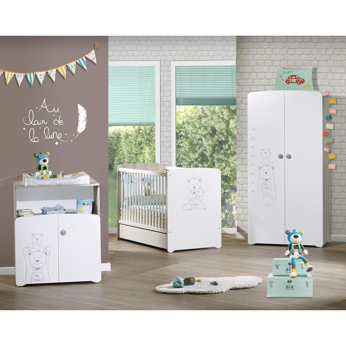 AUCHAN BABY Parure de lit bébé complète thème nuit fille pas cher