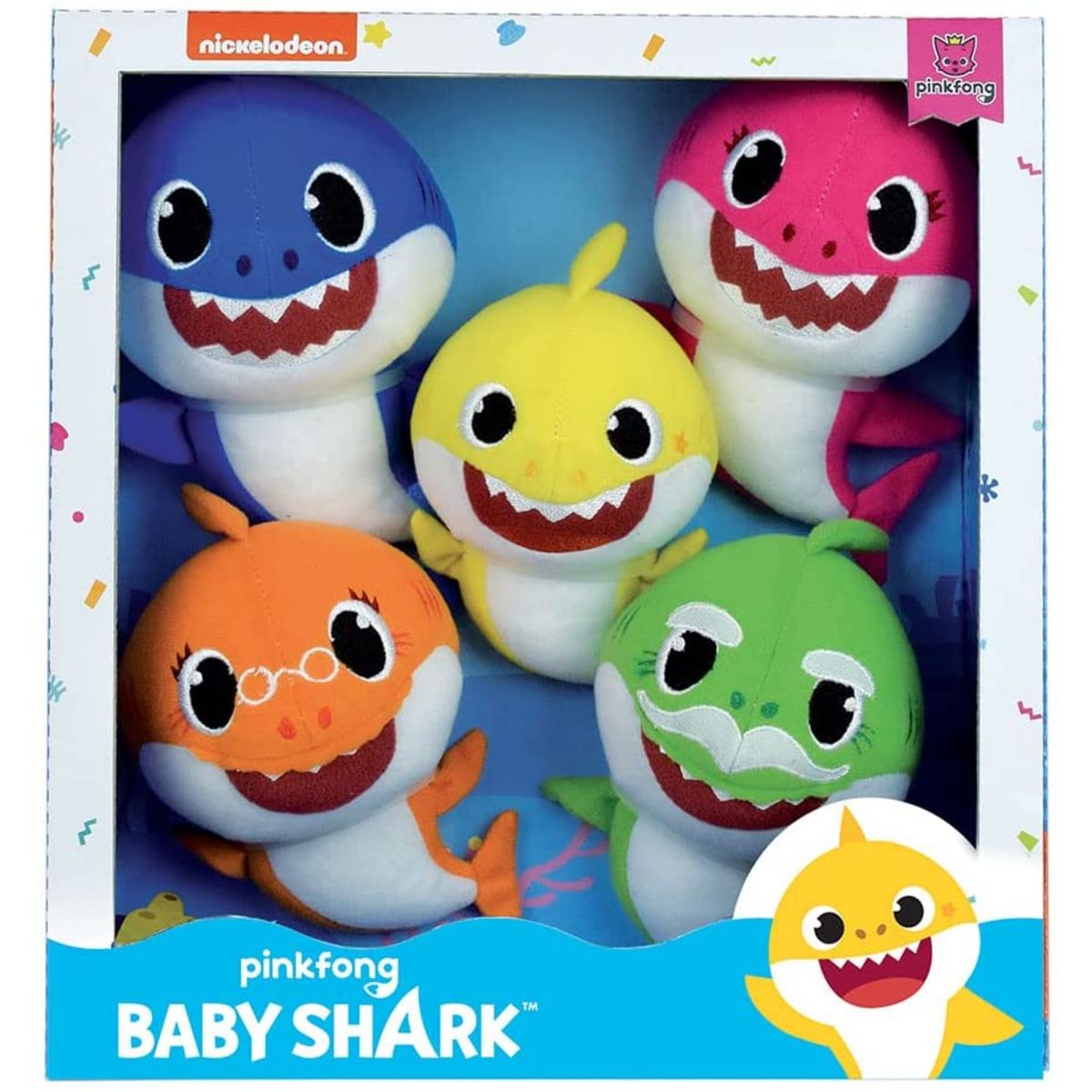 Fun House Baby Shark Coffret Famille 5 Peluches +/- 15CM Baby Shark, Papa,  Maman, Papy et Mamy pas cher 