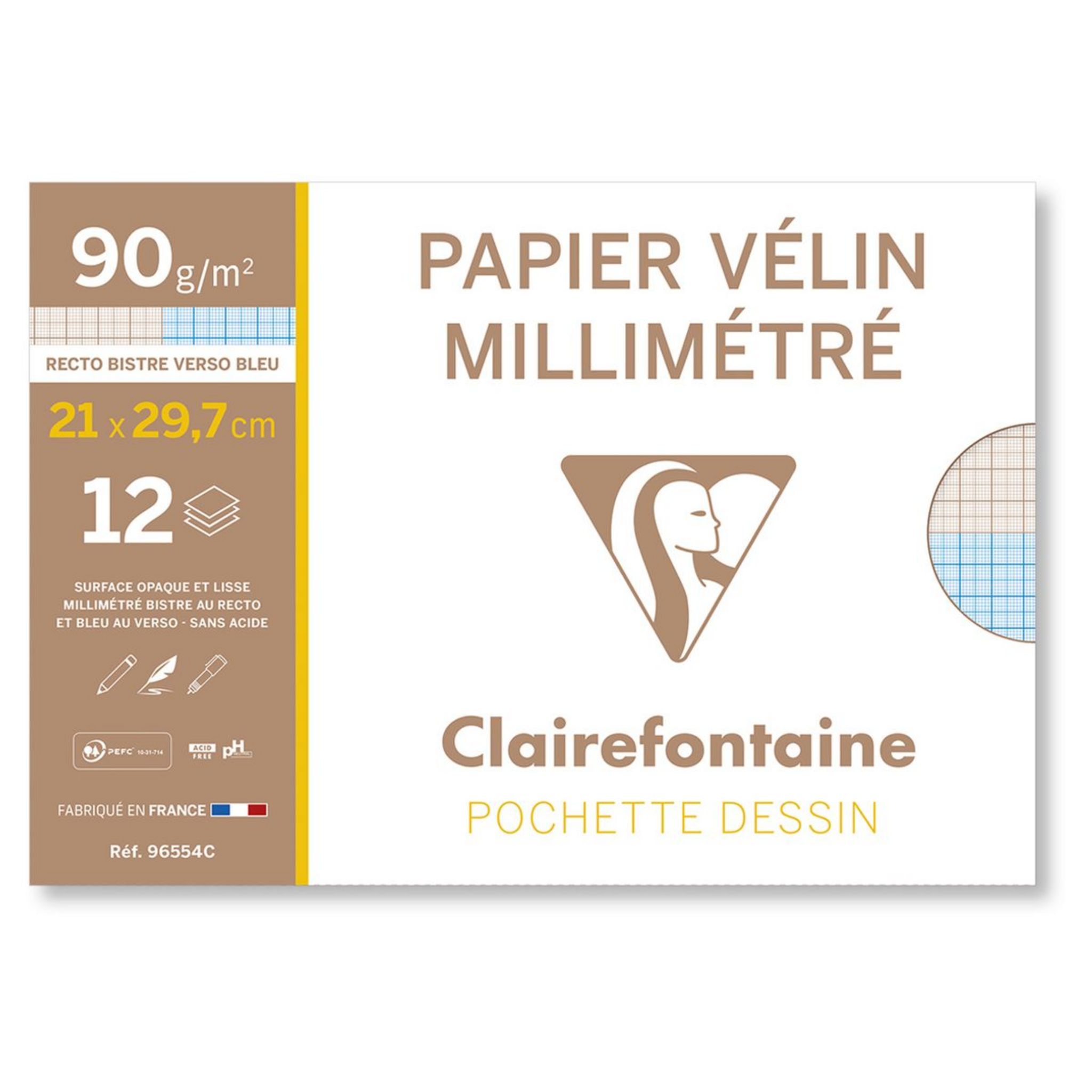 Pochette papier millimétré bleu A4 12 feuilles 90g/m² - Papeterie Michel