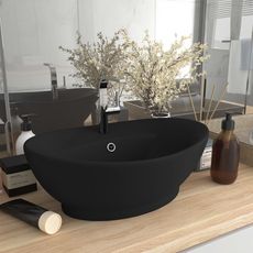 Lavabo ovale de luxe a trop-plein Noir mat 58,5x39 cm Ceramique