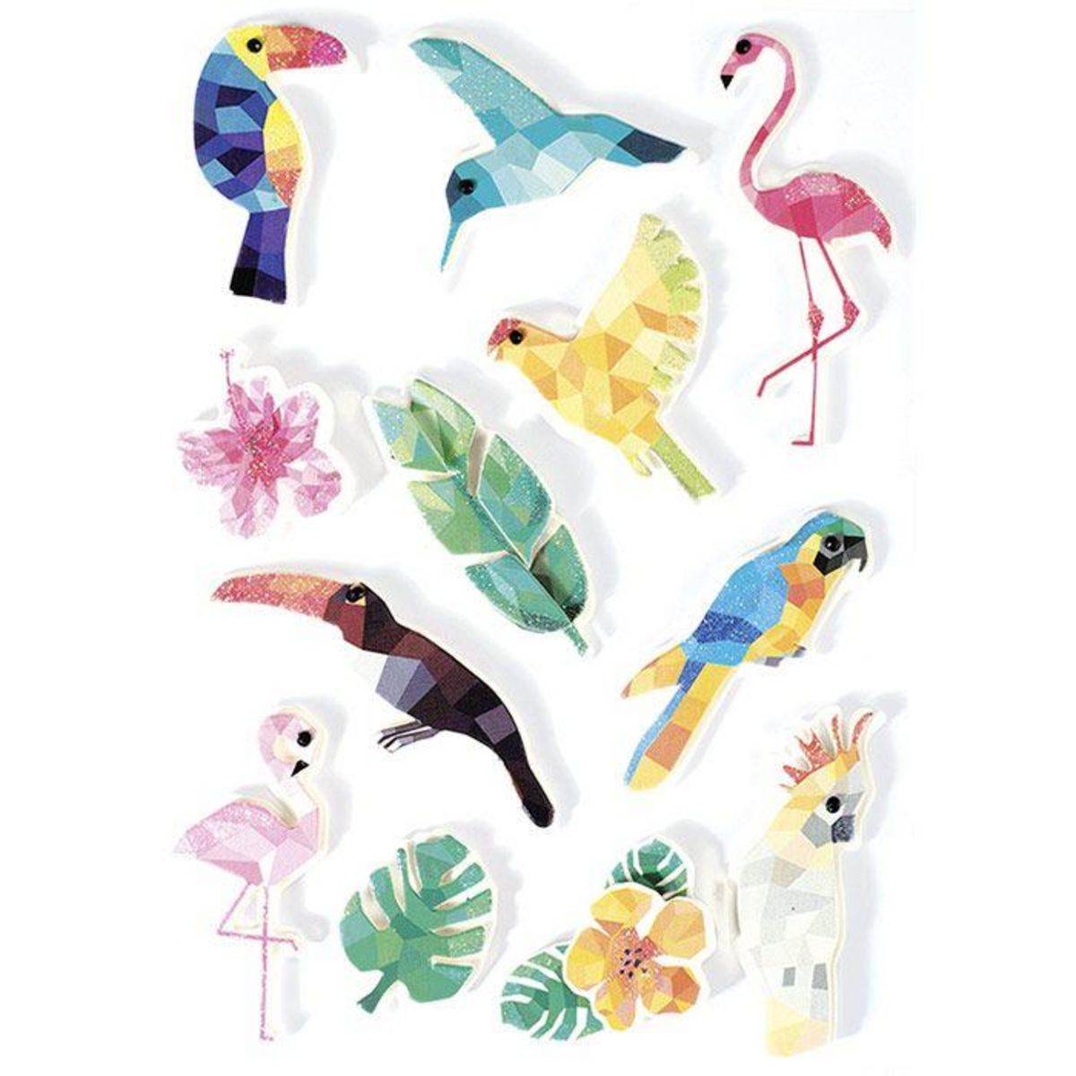 Graine créative 12 stickers 3D - Oiseaux tropicaux 6 cm