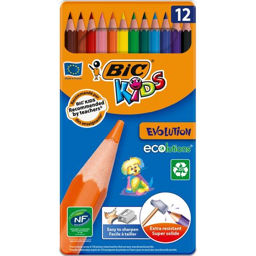 Boîte en métal de 12 crayons de couleur Kids Evolution