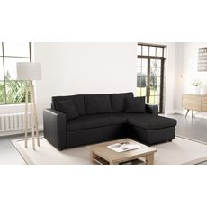  Canapé d'angle 3 places réversible et convertible MATHILDE coloris Gris / Blanc (noir)