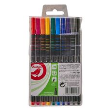AUCHAN  Lot de 10 stylos feutres d'écriture pointe fine 0.4mm coloris assortis