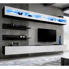 Meuble TV Mural Design  Fly VII  320cm Blanc & Noir