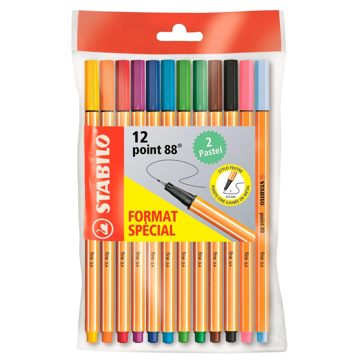 STABILO Lot de 12 Stylos feutres pointe fine 0.4mm dont 2 pastels Point 88  pas cher 