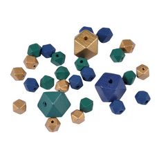 Lot de 27 Perles en Bois  Diamant  1-2cm Bleu Paon