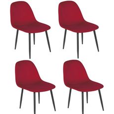 DIVERS Lot de 4 Chaises de table design velours Inoui - Rouge