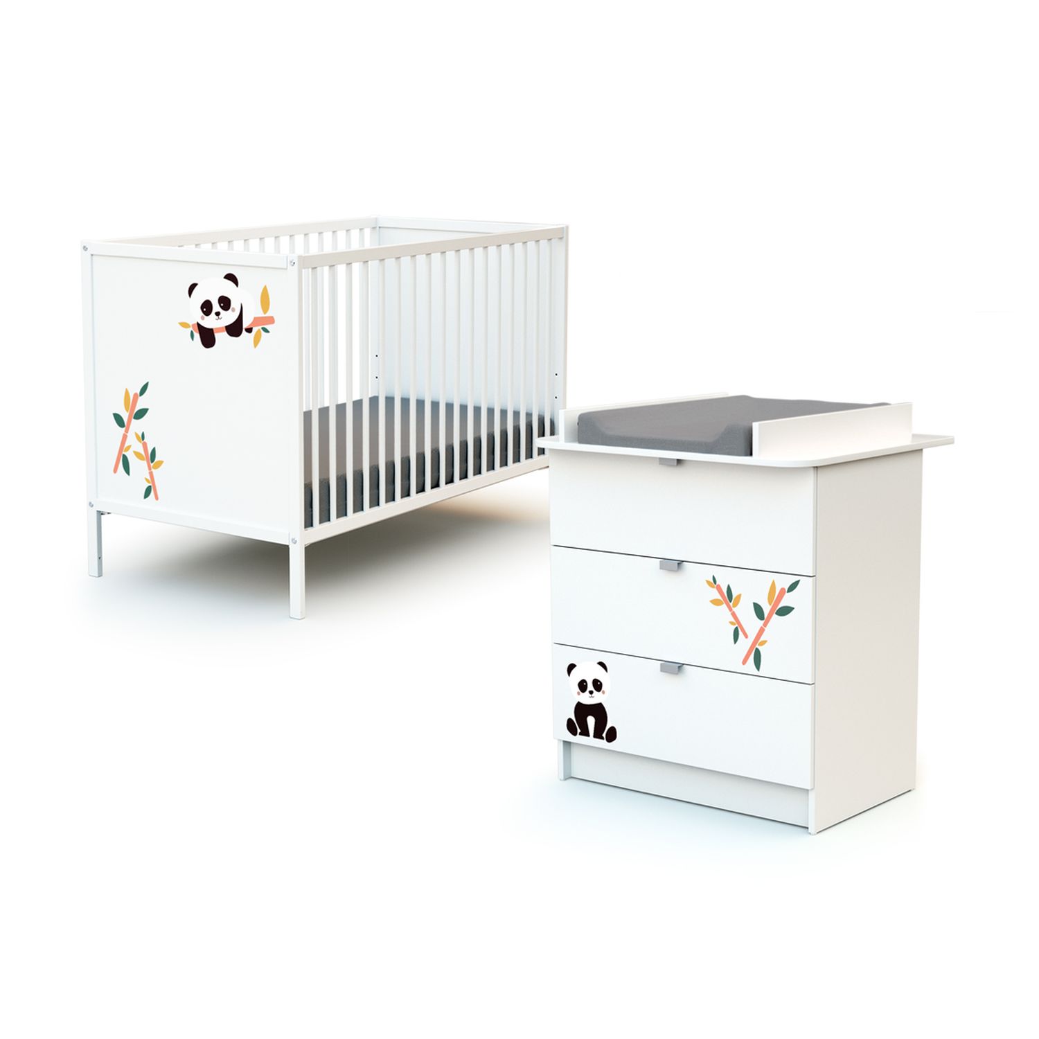 Pack lit bébé 120/140 + commode à langer HIBOU blanc