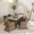 Table de jardin 6 places en résine tressée arrondie - Lecco - Coussins  - 6 fauteuils, 1 grande table