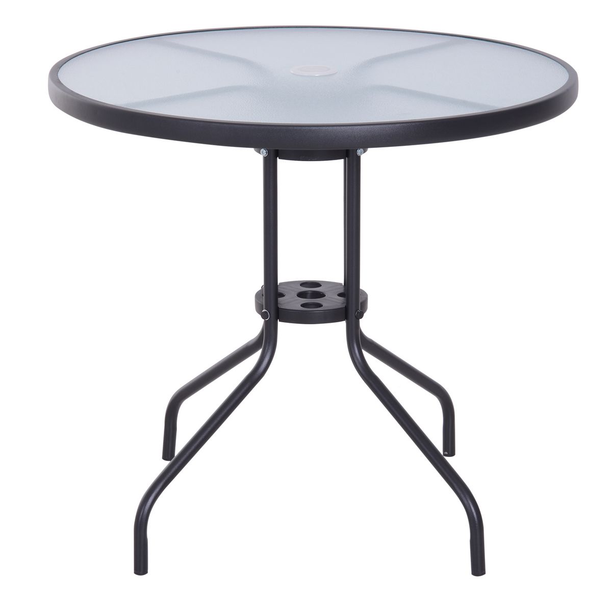 OUTSUNNY Table ronde bistro de jardin dim. Ø 80 x 72H cm espace installation parasol acier époxy noir plateau verre trempé