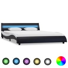 Cadre de lit avec LED Noir et blanc Similicuir 140x200 cm