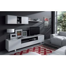 Ensemble meuble TV bas et haut  ELLIUS L200 cm (Blanc brillant / Noir brillant)