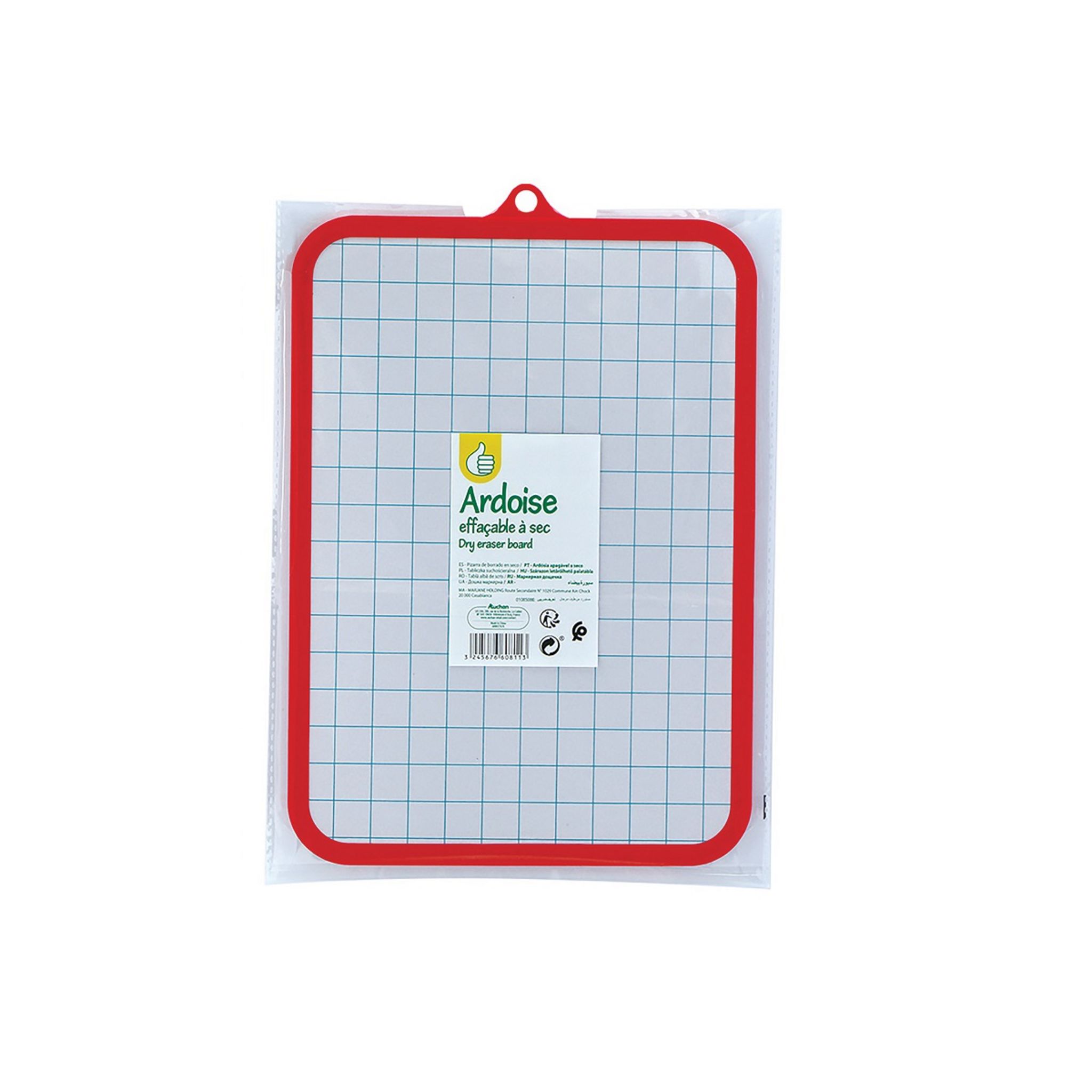 AUCHAN Ardoise blanche 28x20cm + 1 feutre + 1 mini brosse vert pas