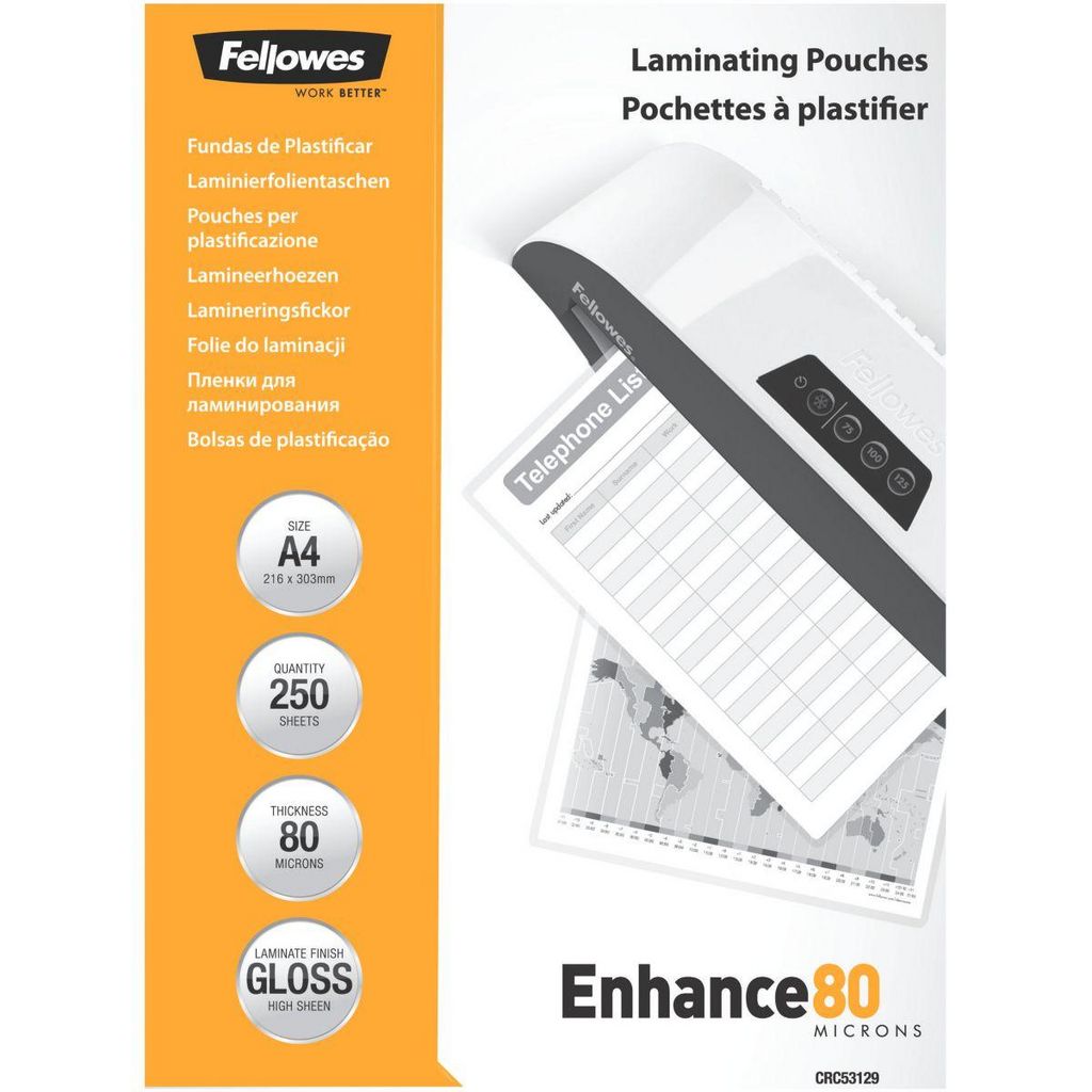 Fellowes - 100 pochettes de plastification A4 (216 x 303 mm) - 80 microns -  brillantes Pas Cher