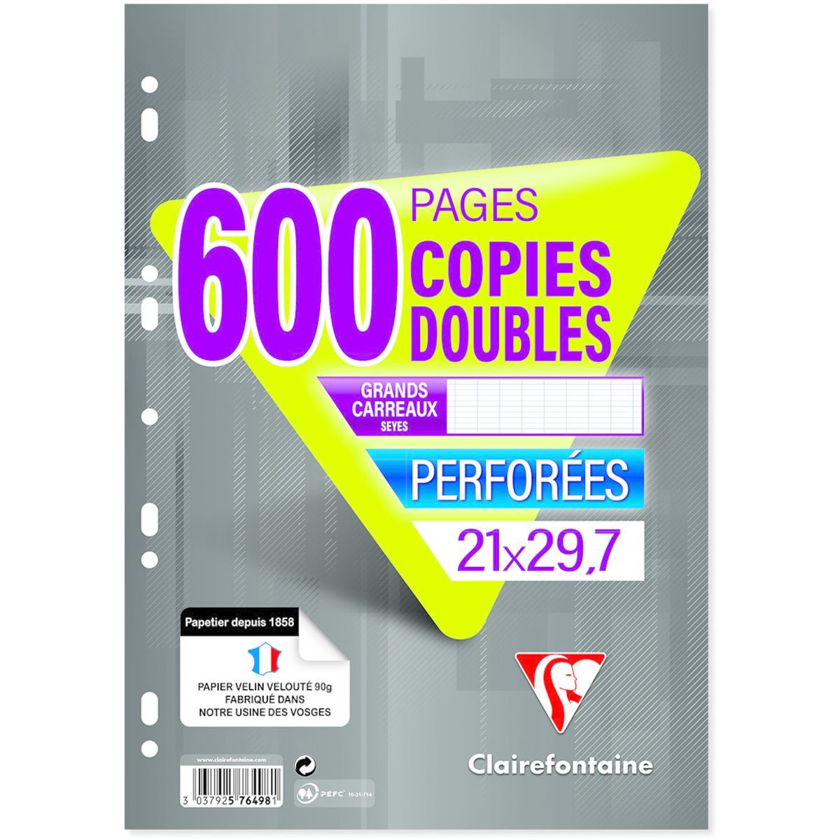 Copies doubles A4 Petits carreaux 300 pages Clairefontaine chez