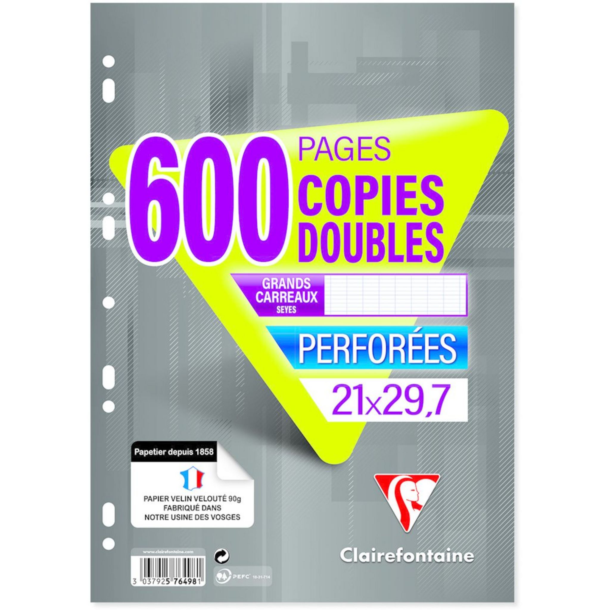 CLAIREFONTAINE Copies doubles 600 pages 21x29.7cm grands carreaux