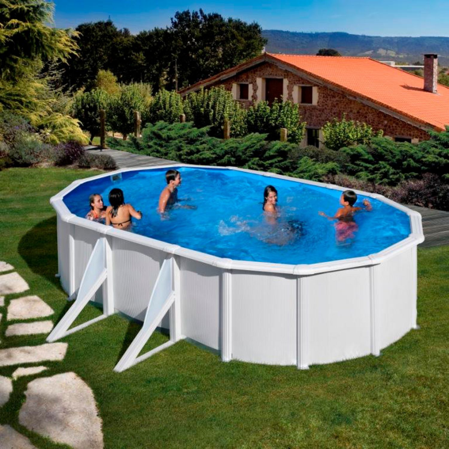 Piscine hors-sol en acier - L.500 x l.300 cm - Gré