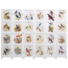 Cloison de separation 6 panneaux Blanc 210x165 cm Oiseaux