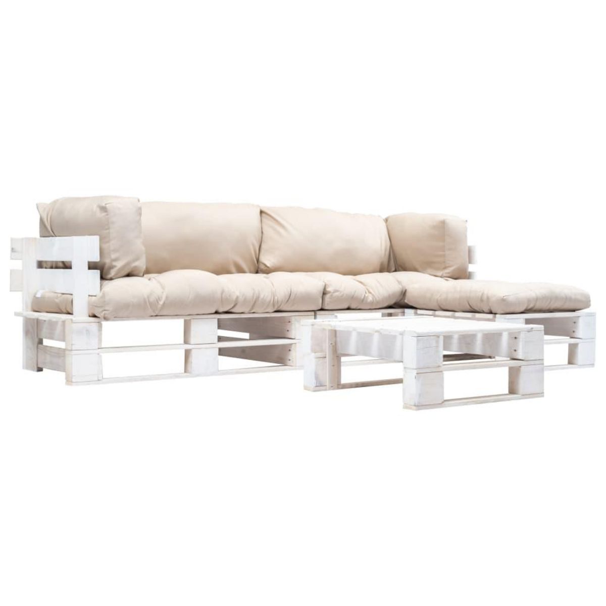 VIDAXL Salon de jardin palette 4 pcs avec coussins sable Bois