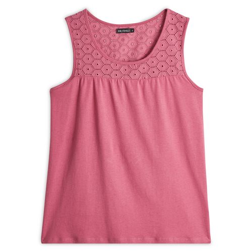 T-shirt macrame col rond rose femme