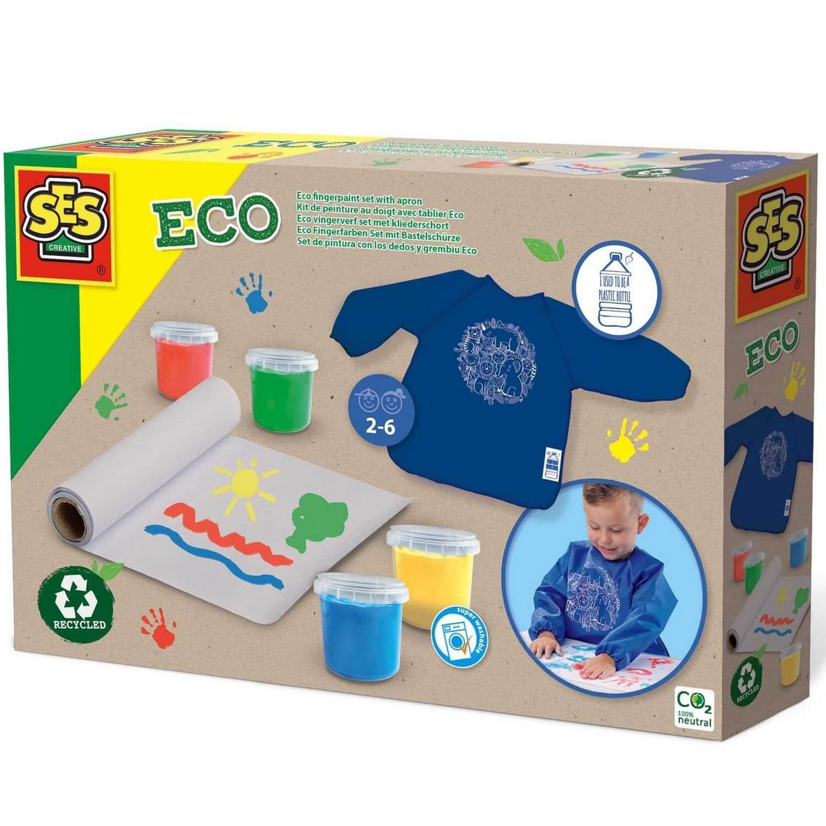 SES Creative Kit de peinture au doigt avec tablier eco