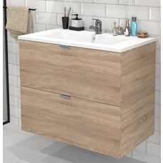 Meuble de salle de bain sous vasque 2 tiroirs + vasque L80cm FARO (chêne blanchi)