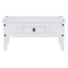 IDIMEX Table basse RURAL table d'appoint rectangulaire en pin massif blanc avec 1 tiroir, meuble de salon style mexicain en bois