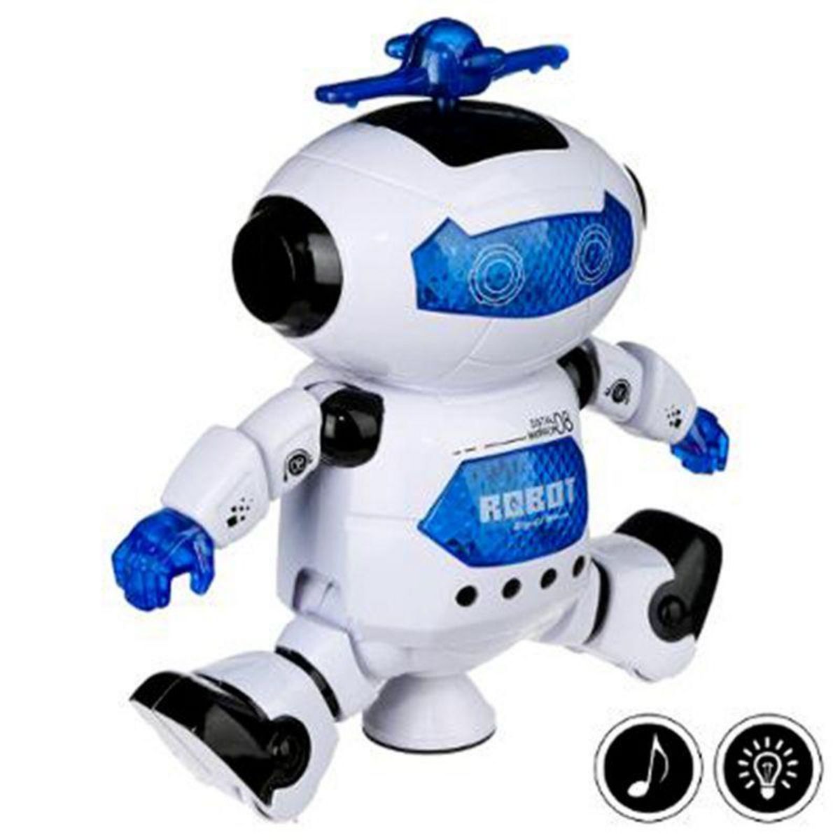  Robot Danseur  Son & Lumière  16cm Blanc & Bleu