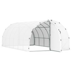 Serre de jardin tunnel surface sol 16 m² châssis tubulaire renforcé 24 mm double porte avec poignées blanc