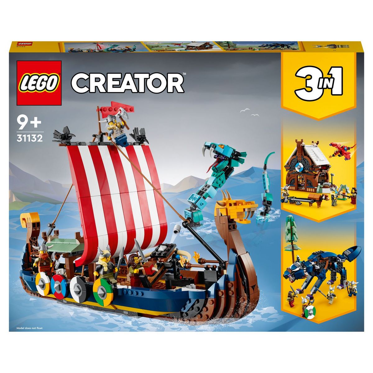 LEGO Creator 31132 La bateau viking et le serpent de Midgard, jouet à  construire pas cher 