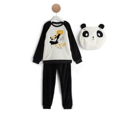 IN EXTENSO Ensemble pyjama peluche panda avec range pyjama garçon (Noir)