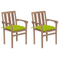 Chaises de jardin 2 pcs avec coussins vert vif Bois de teck