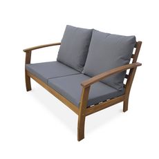 Salon de jardin en bois 4 places - Ushuaïa - Canapé, fauteuils et table basse en acacia, design (Gris)