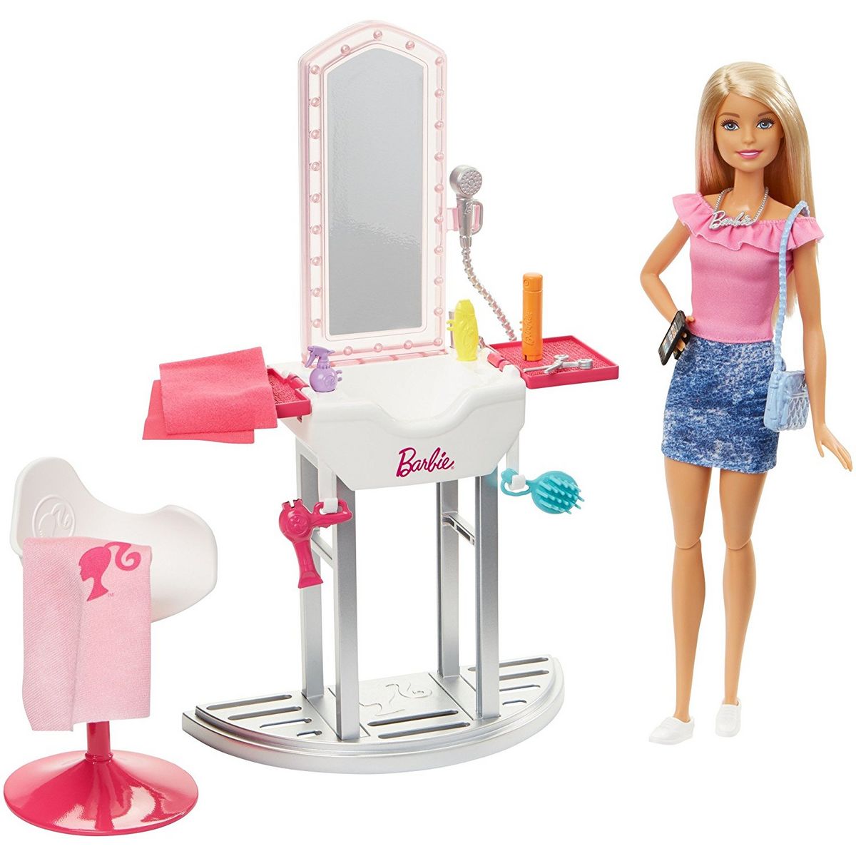 BARBIE Coffret salon de coiffure avec poupée, meubles et accessoires -  Barbie pas cher 