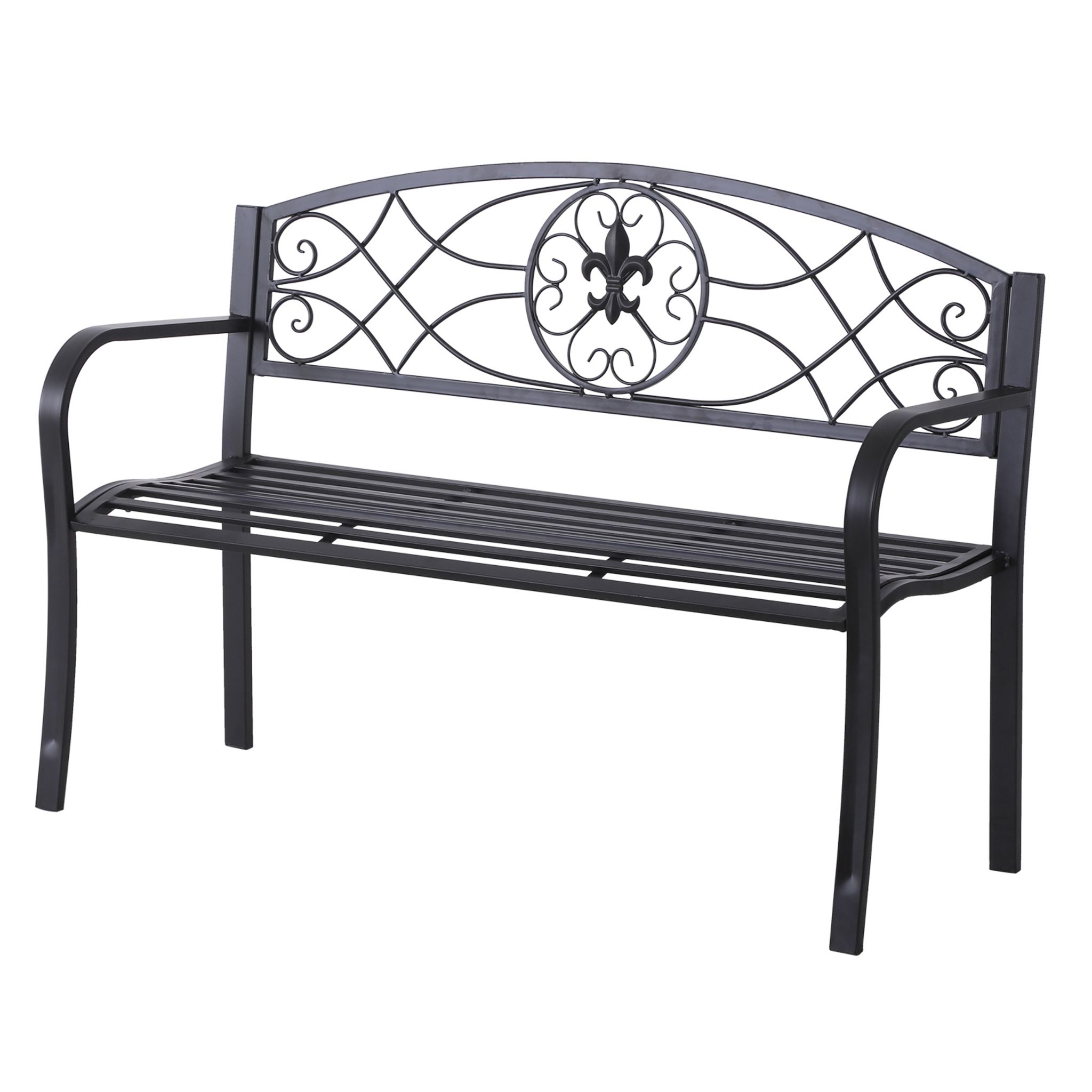 Banc de jardin 2 places style néo-rétro fer forgé acier fonte noir