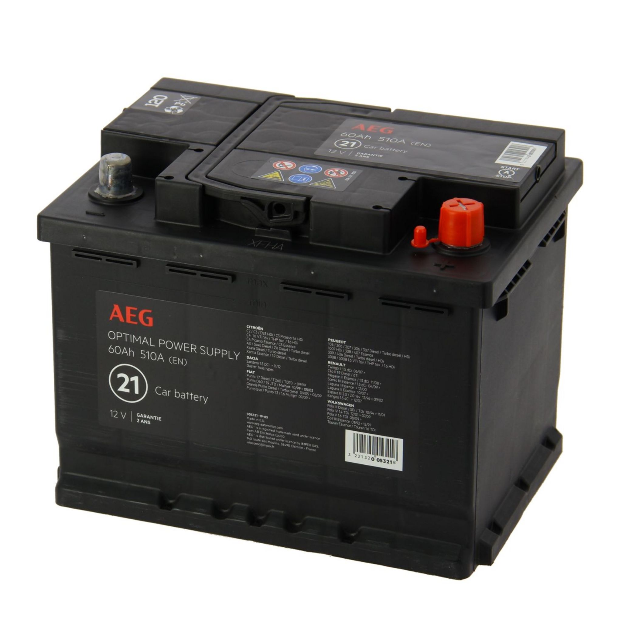 Batterie pour auto AEG 21 510A 60Ah L2