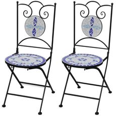 Chaises pliables de bistro 2 pcs Ceramique Bleu et blanc