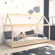 Lit cabane enfant en bois massif 90 x 190 cm avec sommier + barrière de lit LOUIS. Coloris disponibles : Bois, Blanc