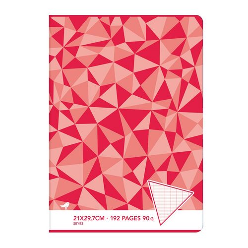 Cahier piqué A4 192 pages grands carreaux Seyes rouge motif triangles