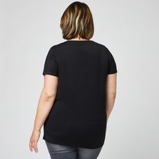 IN EXTENSO T-shirt manches courtes noir col v en dentelle grande taille femme (Noir)