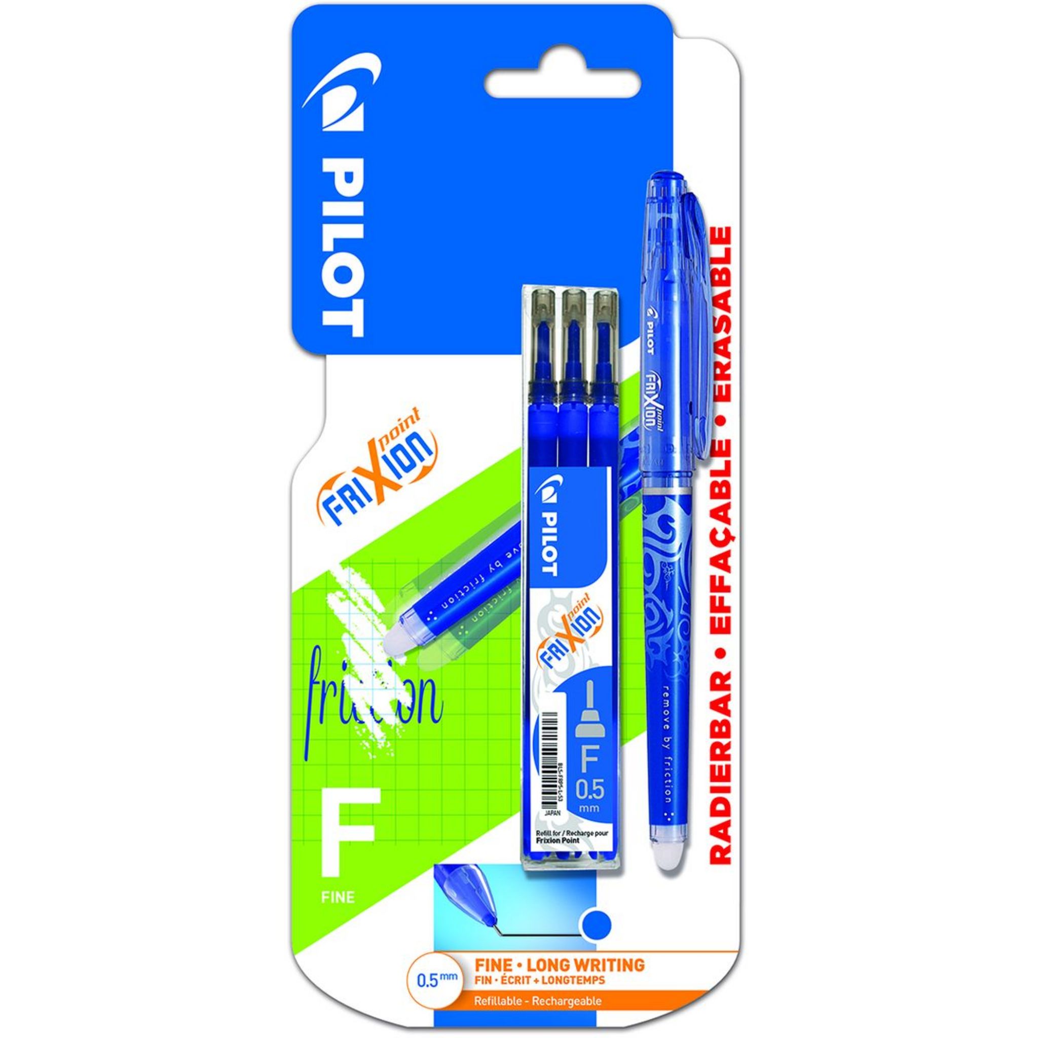 PILOT Lot 1 stylo roller effaçable pointe fine bleu FriXion Point + 3  recharges effaçables bleu FriXion Point pas cher 