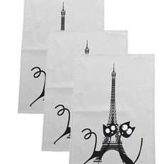Lot de 3  torchons PARIS BY CAT - 50x70 cm (Gris clair)