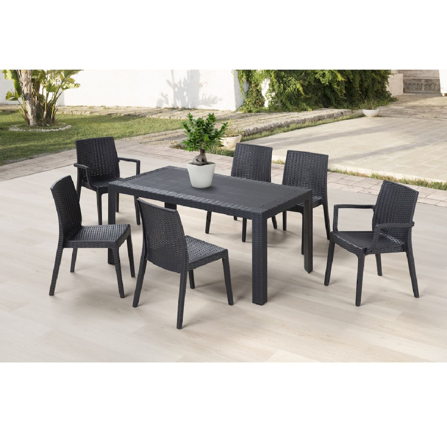 Salon de jardin gris anthracite 6 personnes URANO pas cher 