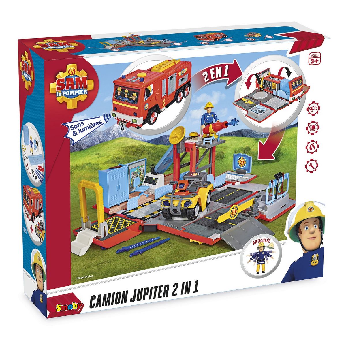 SMOBY Playset camion jupiter 2 en 1 - Sam Le Pompier pas cher 