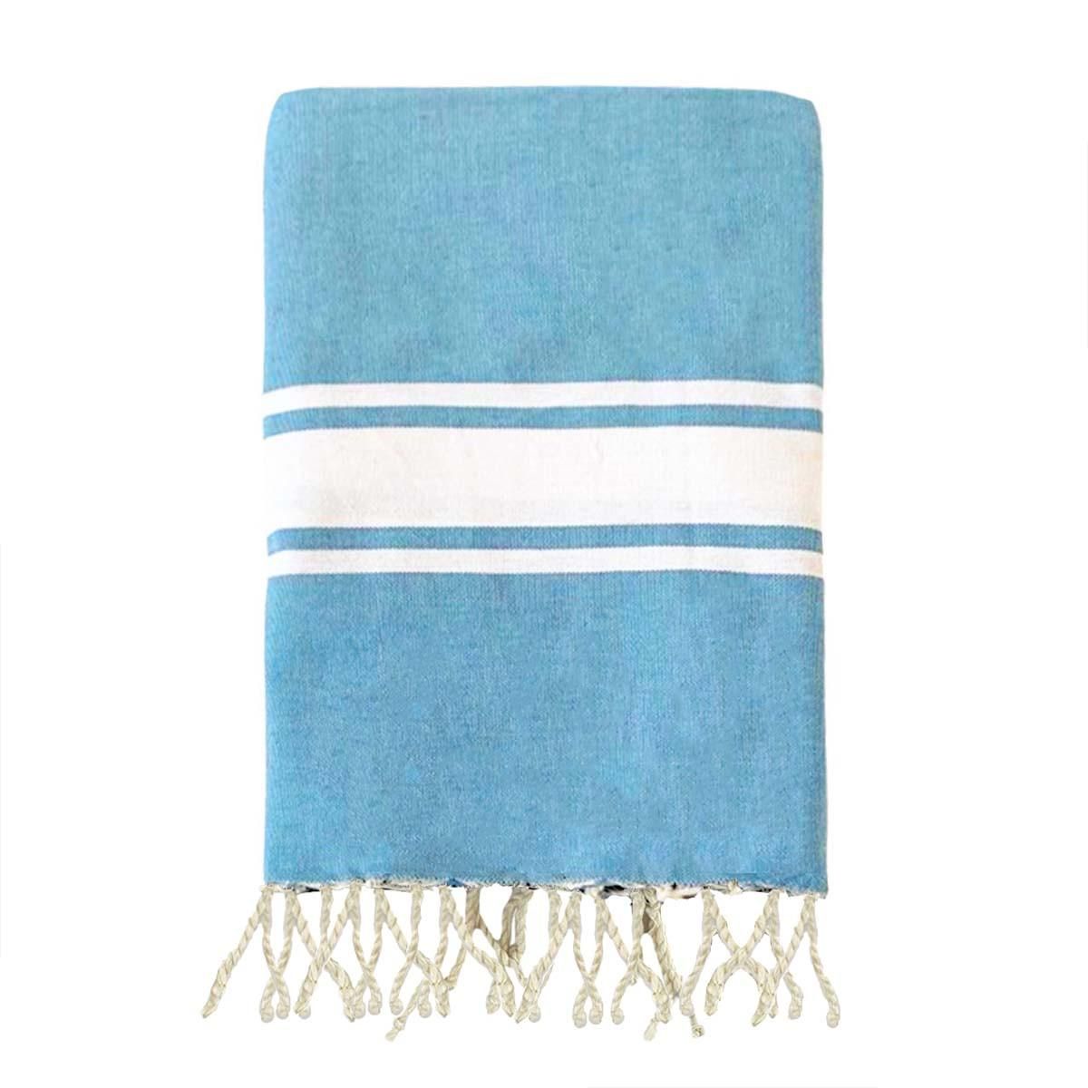 COMPTOIR DE LA PLAGE Fouta traditionnelle en coton 100 x 200 cm unie à 3 rayures Azur
