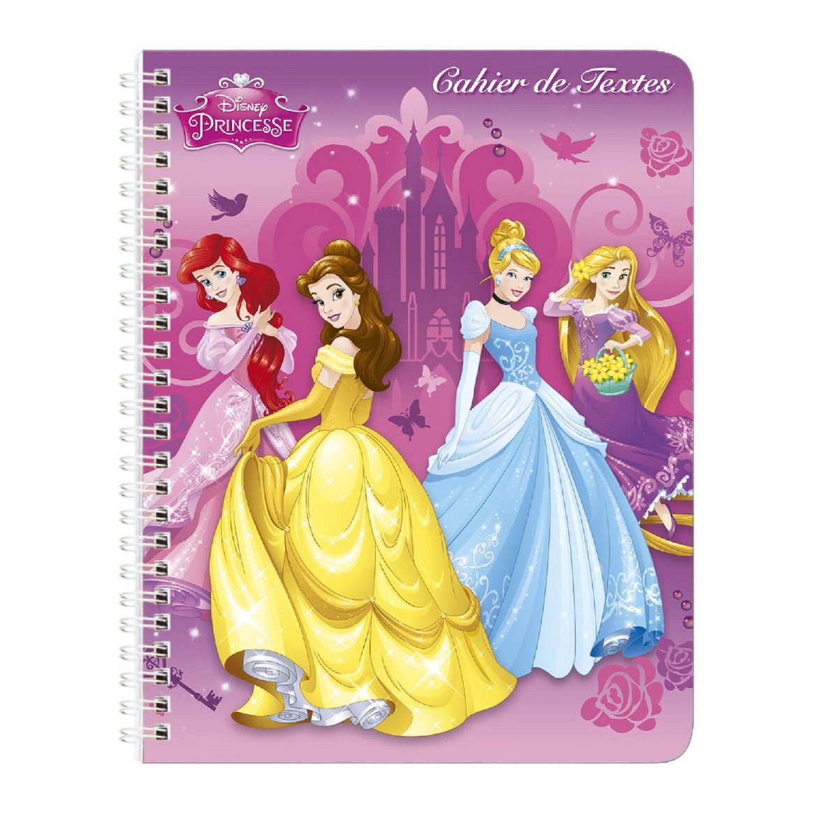 Cahier de texte à spirale fille 17x22cm 148 pages Princesses Raiponce,  Belle et Cendrillon arc-en-ciel pas cher 