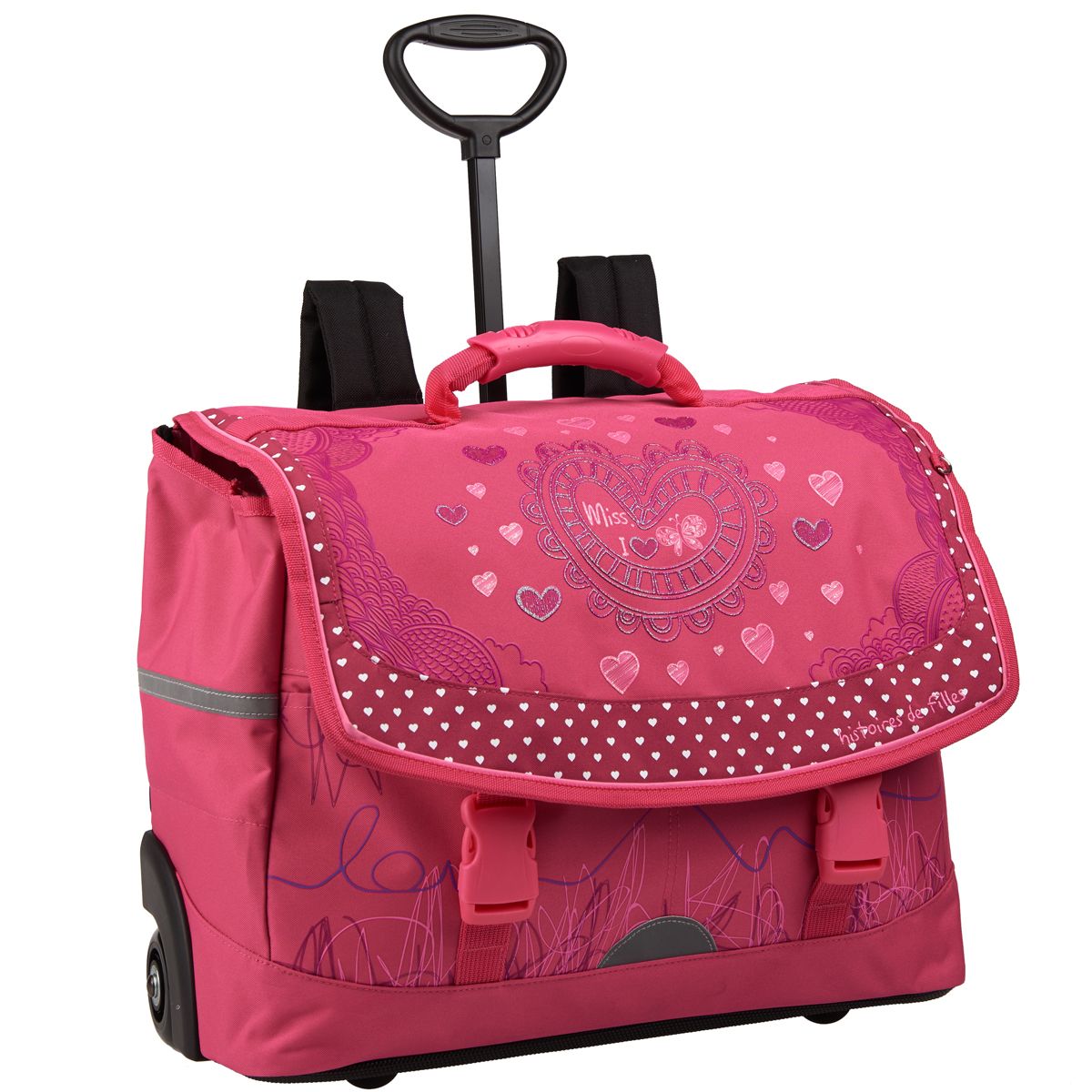 Histoires de filles Cartable roulettes rose miss 41 cm pas cher