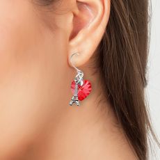 Boucles d'oreilles coeur rouge et Tour Eiffel SC Crystal orné de Cristaux scintillants